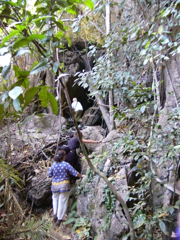 climbing to Tiger Cave entrance